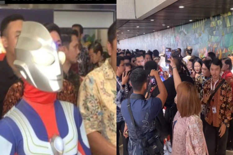 Potret Anggota DPR terpilih Jamaludin Malik bikin heboh menggunakan kostum Ultraman saat momen pelantikan
