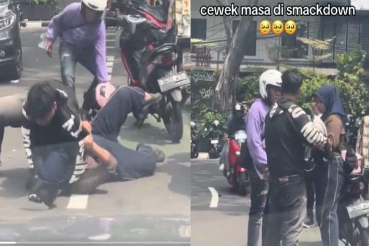 Tangkap layar video viral yang menampilkan seorang pria sengaja membanting cewek di jalanan Jakarta