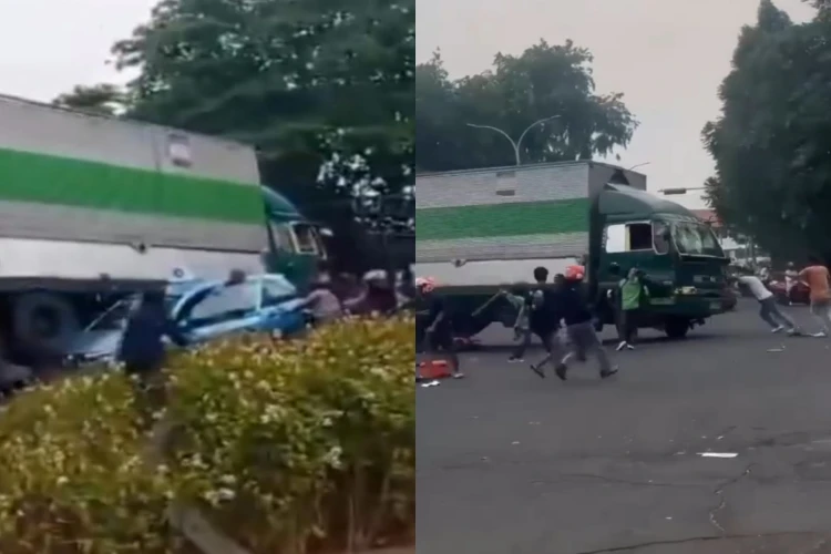 Aksi sopir truk kontainer bikin heboh, tabrak puluhan pengendara di Tangerang.