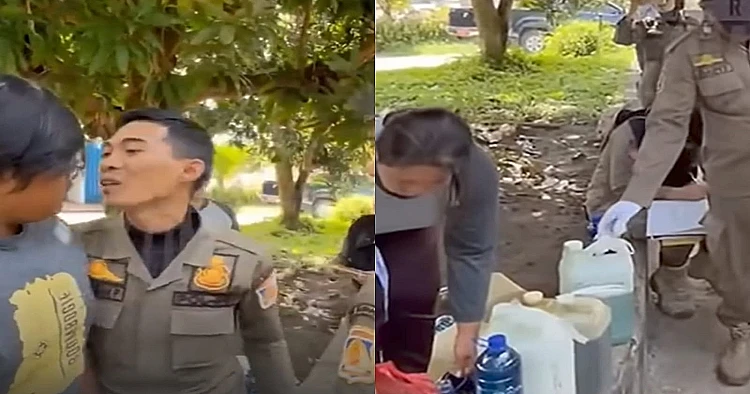 Pedagang BBM eceran di Balikpapan bersitegang dengan Satpol PP saat pom mini mereka disita dalam operasi penertiban.