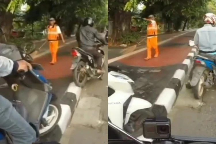 Aksi petugas PPSU Jakarta Timur tegur pemotor yang langgar trotoar, viral dan jadi sorotan netizen.