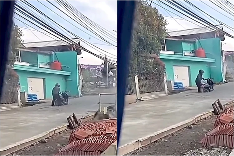 Momen pengendara motor nyangkut di tengah jalan yang dicor gegara nekat menerobosnya viral di media sosial.