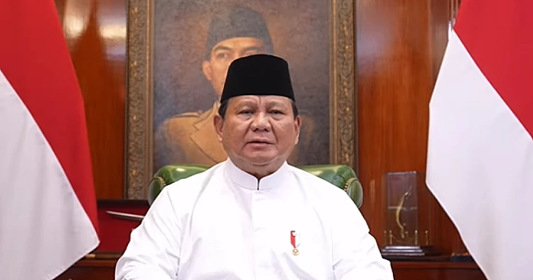 Potret Presiden RI, Prabowo Subianto ketika sedang menyampaikan ucapan selamat hari raya Idul Fitri 2025