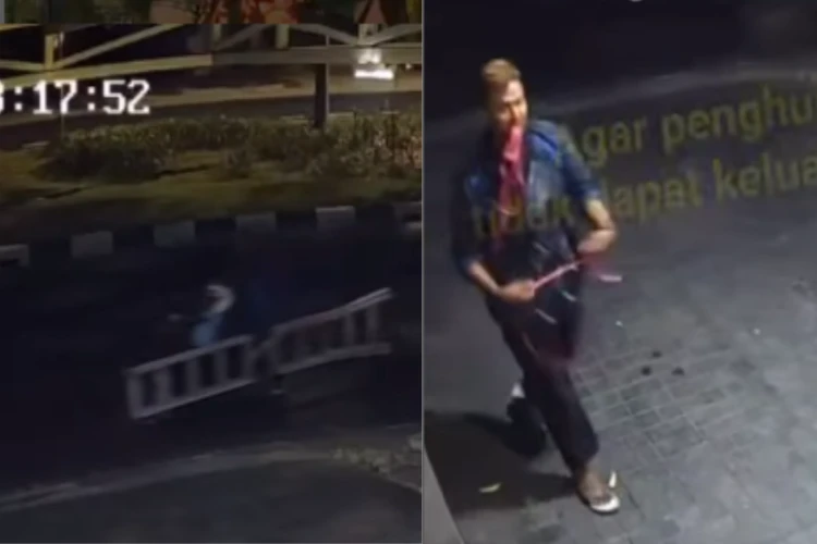 Tangkap layar aksi maling AC di Surabaya baru-baru ini yang terekam jelas di kamera CCTV suatu ruko