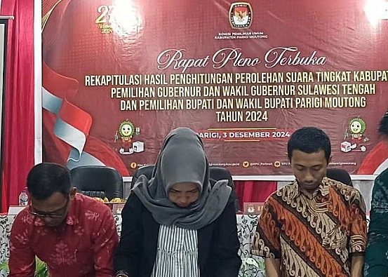 Ket. Foto: KPU Kabupaten Parigi Moutong Menyampaikan Angka Partisipasi Pemilih Pilkada 69,85 Persen
