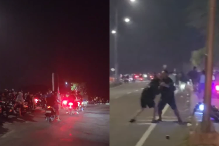 Tangkap layar video Bripka Windo ketika menertibkan para pemuda yang hendak balap liar di exit tol Duwet Pekalongan