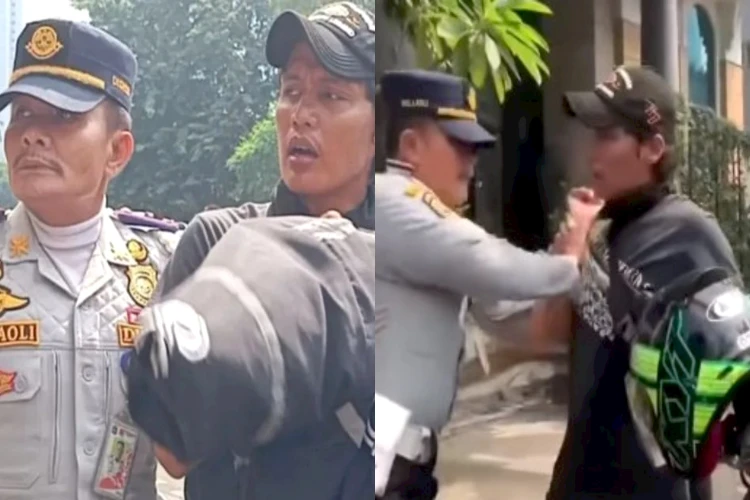 Momen pengemudi ojek online terjaring razia karena dikira juru parkir liar viral di media sosial.