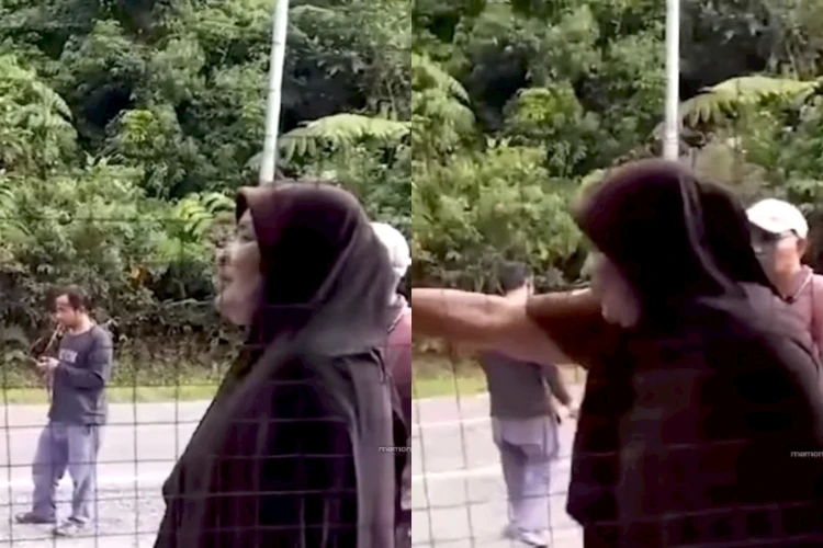 Ibu-ibu ini marah dan minta pemilik truk membayar Rp1,3 juta karena parkir selama 10 hari tanpa izin di depan kedainya.