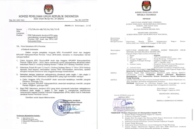Ket Foto: SE Sekjend KPU berkaitan dengan syarat ASN lingkupnya jika ingin menjadi komisioner KPU.