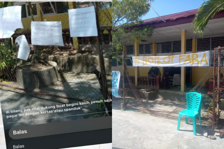 Ket Foto: Pamflet dan spanduk menolak siswi berinisial F bertebaran di sekolah, Diduga aksi tersebut didalangi oleh oknum guru