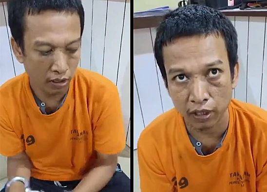 Tangkap layar video yang menampilkan pelaku pria yang membantai 3 bocah di Deli Serdang Sumut