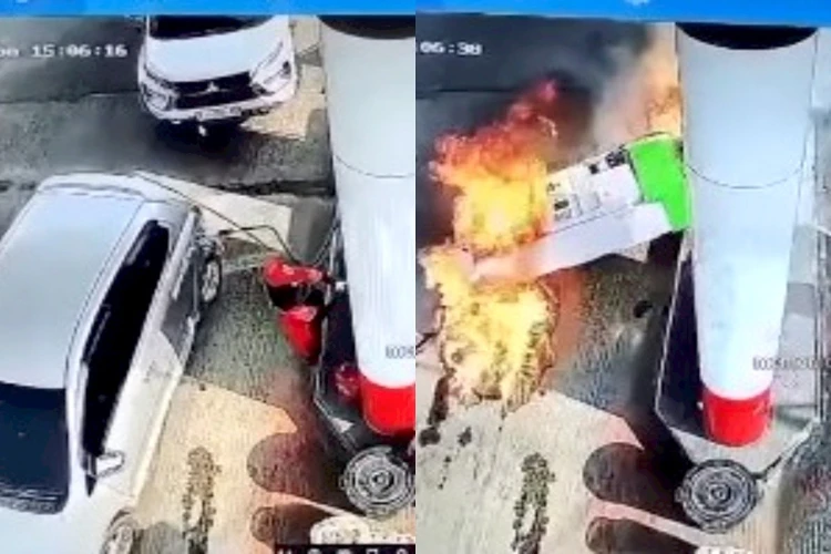 Selang pengisi bahan bakar tertarik mobil, SPBU di Cibeber Cilegon terbakar.