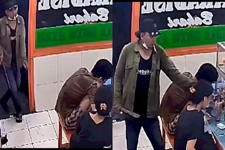 Viral aksi begal preman bersenjata golok yang rampas handphone milik wanita yang sedang makan di warteg bersama kekasihnya.
