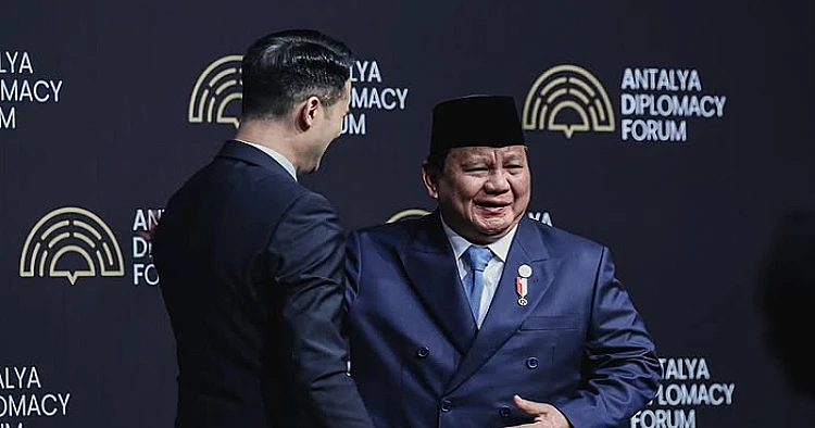 Potret Presiden Indonesia, Prabowo Subianto ketika menghadiri Antalya Diplomatic Forum, Antalya, Republik Turkiye, 11 April 2025