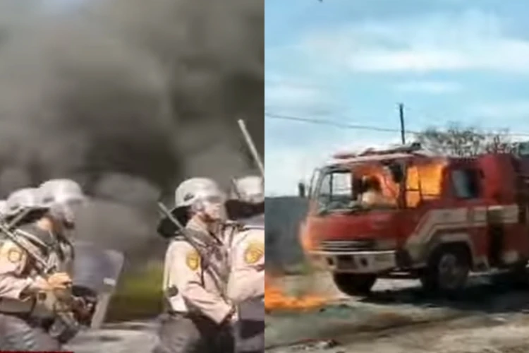 Eksekusi lahan di Desa Sampali, Kecamatan Percut Sei Tuan, Deli Serdang ricuh, satu unit mobil pemadam kebakaran terbakar dan 8 petugas terluka.