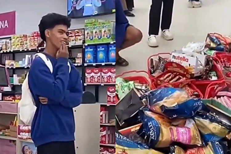 Seorang pemuda viral setelah memborong belanjaan puluhan keranjang di Kendari, namun gagal membayar.