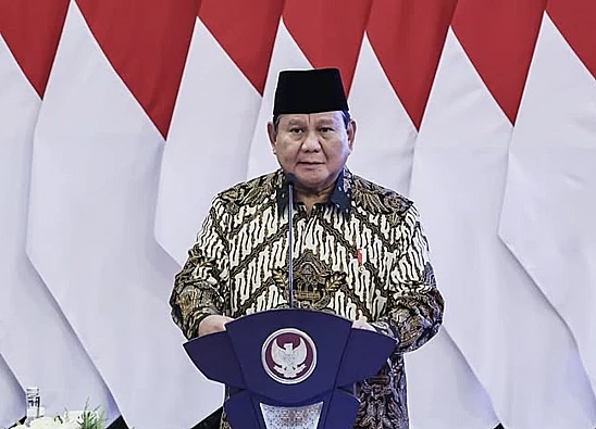 Potret Presiden Indonesia, Prabowo Subianto yang sedang berada di sebuah acara