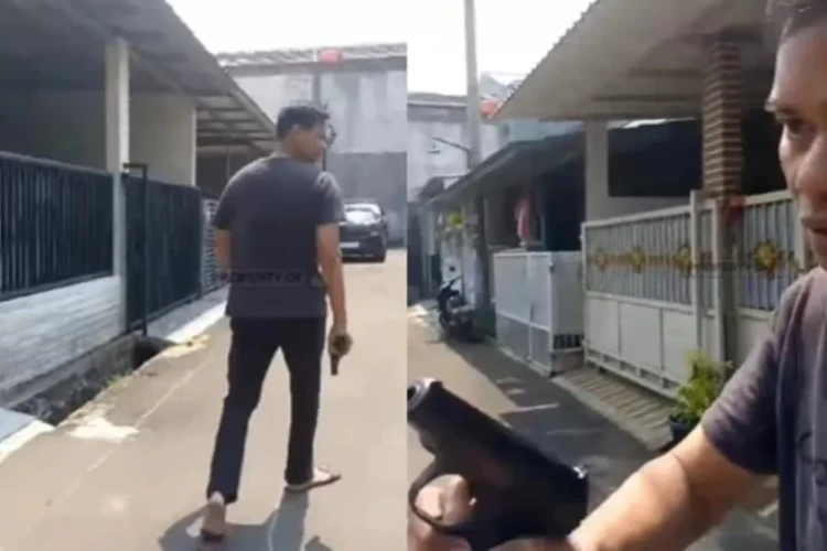Viral oknum staf PN Depok menodongkan senjata airsoft gun ke warga di perumahan kawasan Bojongsari.
