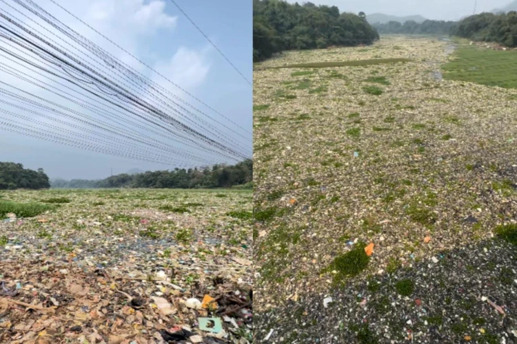 Video lautan sampah di Sungai DAS Citarum Bandung Barat menjadi viral di media sosial.