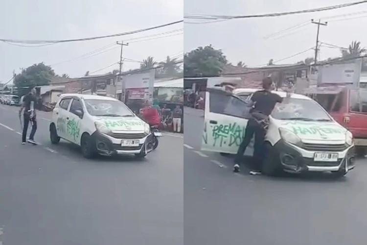 Pria rusak mobilnya sendiri depan perusahaan kimia di Cilegon, aksi ini viral sebagai protes sengketa tanah.