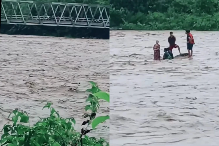 Sebuah video enam warga di Aceh Selatan terjebak banjir di sungai viral di media sosial.