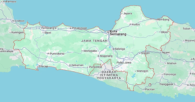 Tangkap layar tampilan luas wilayah Provinsi Jawa Tengah dari Google Maps