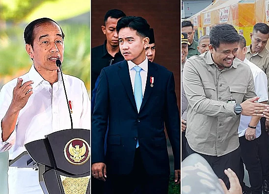 Kolase foto Jokowi, Wapres RI Gibran Rakabuming Raka, serta Bobby Nasution