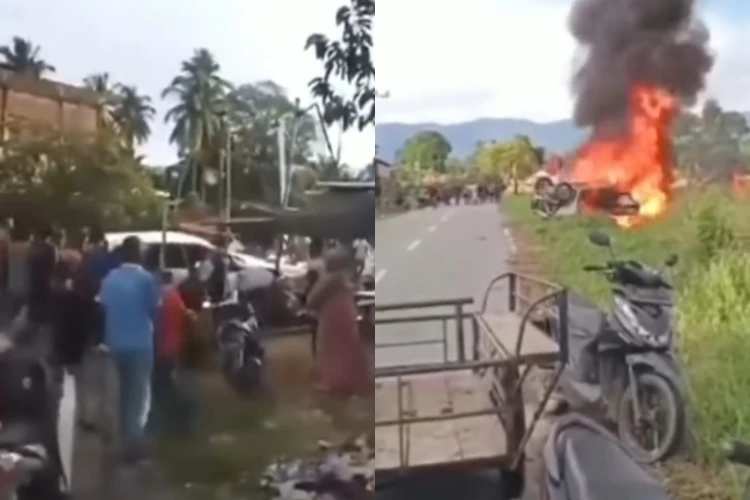 Pencurian motor di Aceh Selatan berujung tragis. Warga emosi bakar mobil pelaku usai insiden penabrakan.