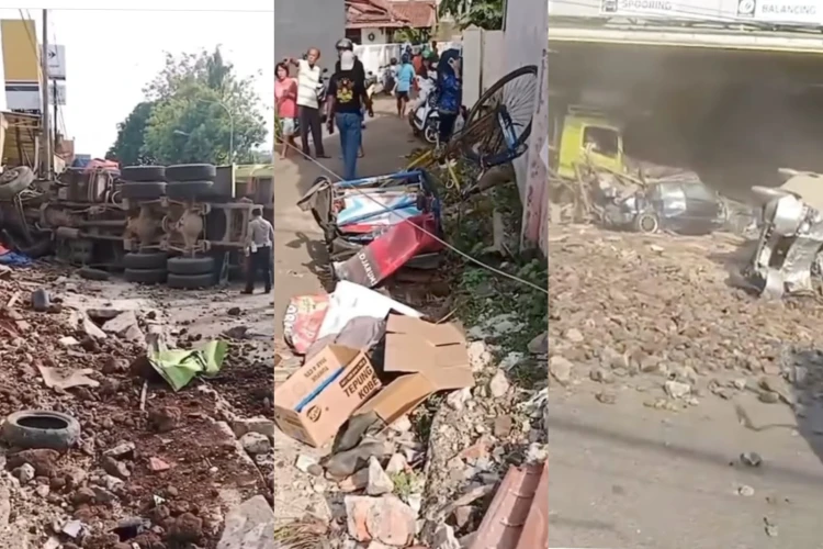 Kecelakaan maut melibatkan 8 kendaraan di Subang, menewaskan dua orang termasuk tukang becak yang parkir.