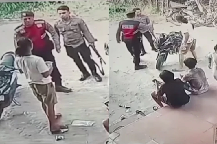 2 oknum polisi terekam kamera CCTV bertingkah arogan kepada warga di Mesuji Lampung.