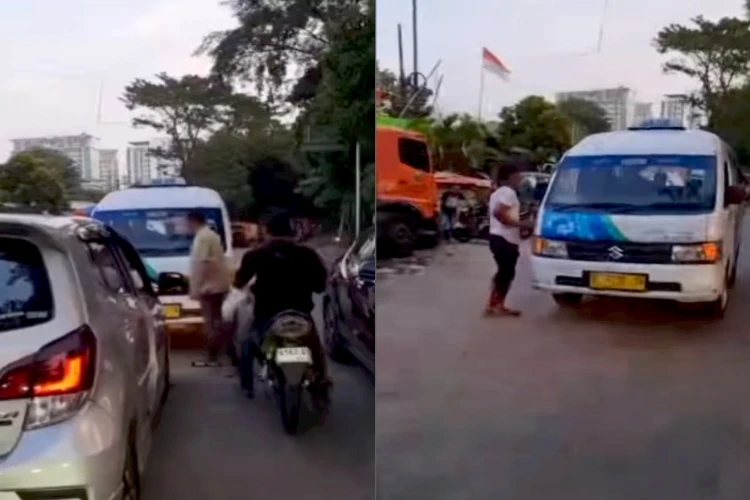 Kemacetan panjang menuju Stasiun Kalibata terjadi akibat adanya angkutan umum yang melawan arah.