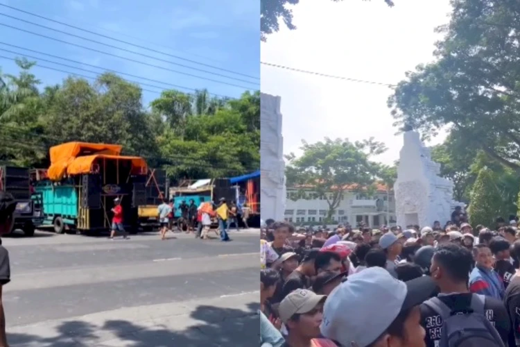Ratusan orang dari Aliansi Paguyuban Sound Banyuwangi mengadakan demo menuntut agar kegiatan battle sound diizinkan kembali.