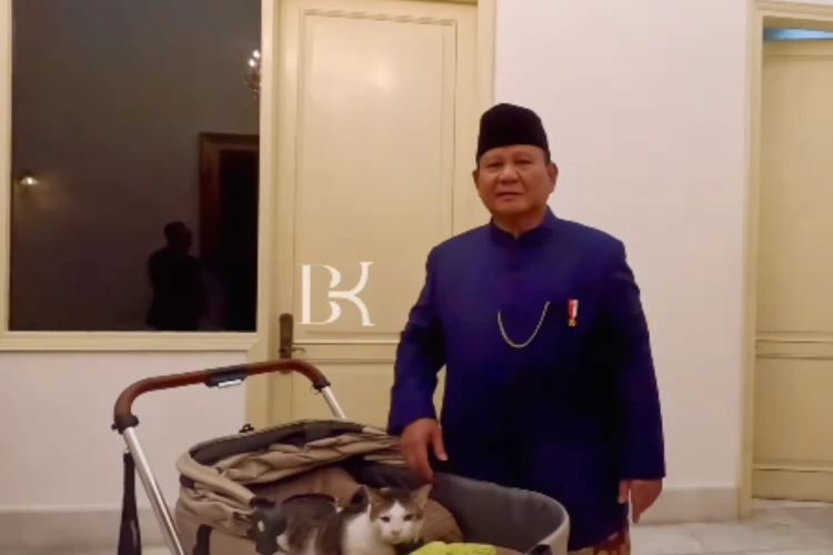 Tangkap layar Presiden Indonesia, Prabowo Subianto bersama kucing peliharaanya bernama Bobby Kertanegara