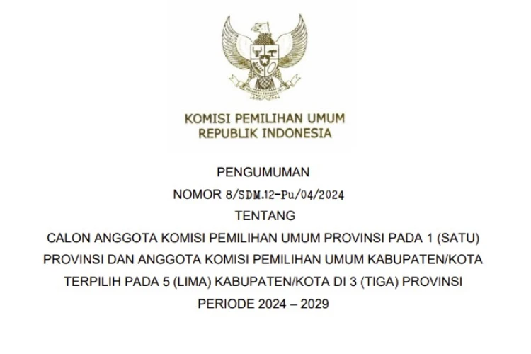 Pengumuman kelulusan calon komisioner KPU Parigi moutong 2024-2029