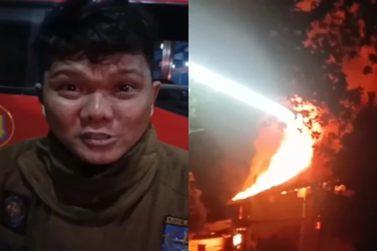 Petugas damkar keluhkan sulitnya memadamkan api yang melahap hhabis bangunan sebuah gereja di Depok.
