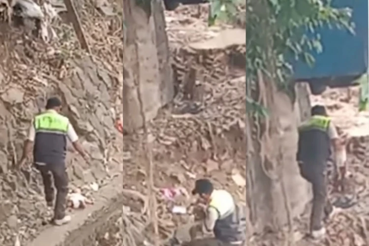 Seorang bayi jatuh di pinggir kali Banjir Kanal Barat dekat Stasiun Karet, Tanah Abang, berhasil diselamatkan oleh anggota Satpol PP yang bertindak cepat.