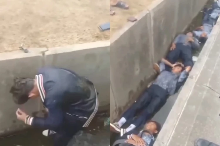 Video viral menunjukkan pelajar SMP di Bekasi dihukum tiduran di selokan karena diduga ikut balap liar.