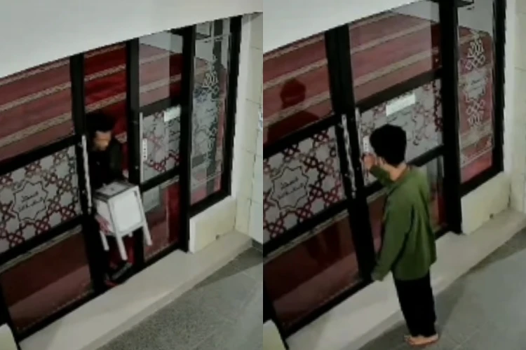 Maling beraksi seorang diri membobol kotak amal di Masjid Jami Hidayatullah di Kota Depok.