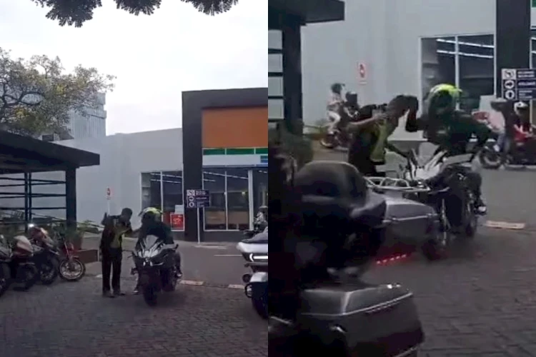 Pemotor Kawasaki Ninja H2 di Surabaya ini tak terima ditegur satpam karena gebar geber hingga membuat kebisingan.