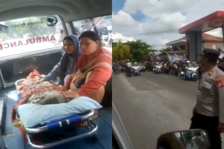 Ada rombongan Presiden yang hendak lewat, mobil ambulans ini diberhentikan oleh pihak kepolisian.