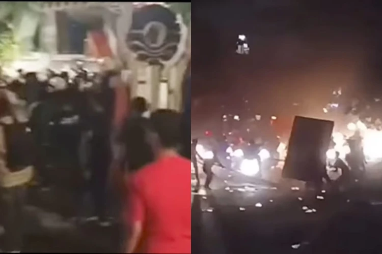 Mahasiswa Universitas Negeri Makassar melakukan blokade jalan saat aksi demonstrasi hingga picu kemarahan warga.