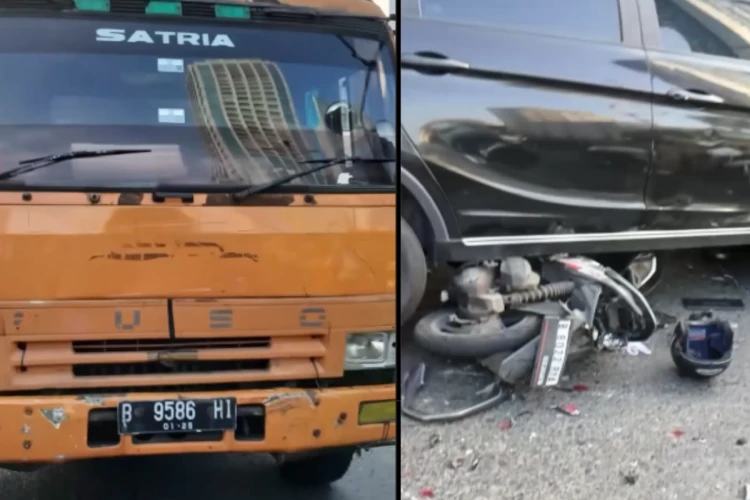 Potret kecelakaan beruntun yang disebabkan oleh truk tronton di lampu merah Slipi, Jakarta Barat