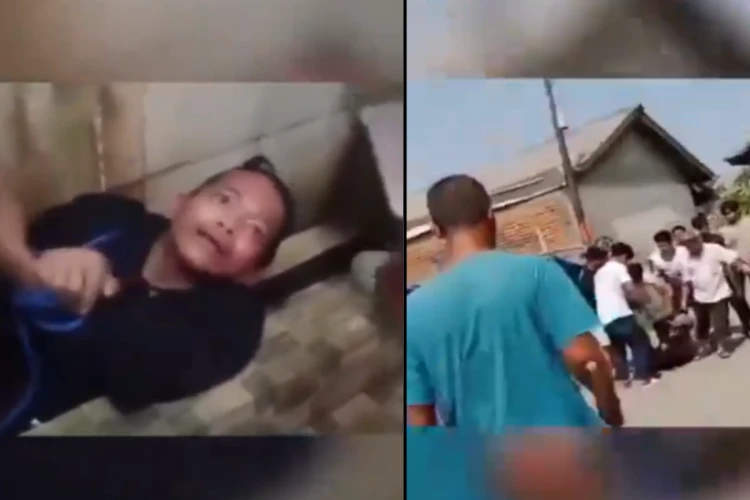 Tangkap layar video yang menampilkan seorang begal yang meresahkanwarga Bekasi sudah tertangkap