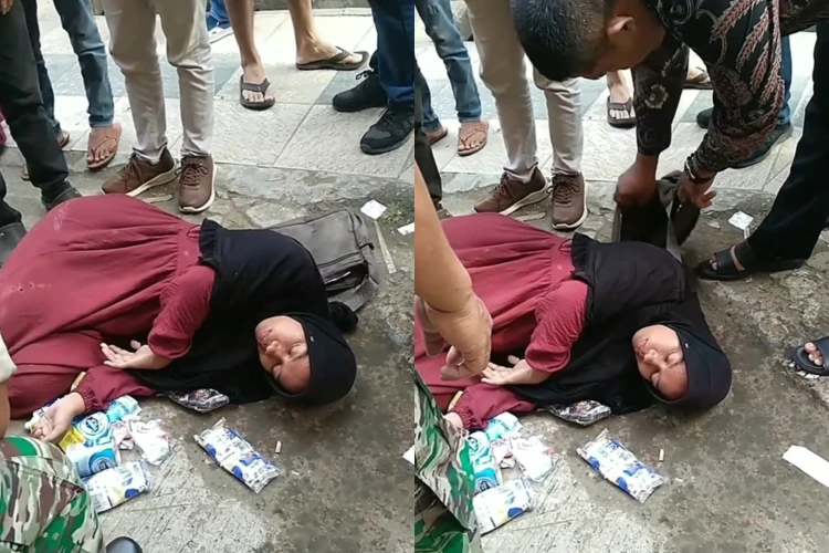 Aksi emak-emak kepergok mencuri hingga pura-pura pingsan ini viral di media sosial.