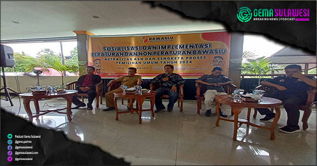 <p>Ket Foto: Bawaslu Parigi Moutong saat memaparkan materi pada sosialisasi implementasi peraturan dan non peraturan Bawaslu tenayan netralitas ASN, di Parigi, Senin 17 Oktober 2022. (Foto/Irfan/gemasulawesi)</p>