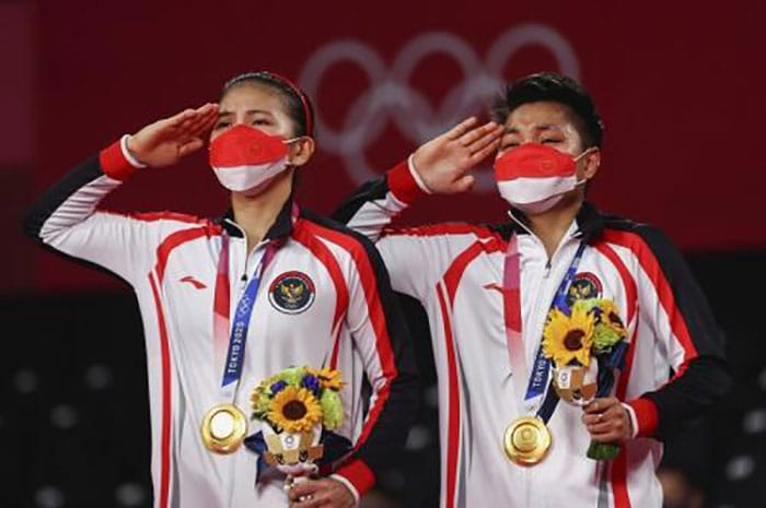 <p>Foto: Atlet ganda putri Indonesia peraih medali emas di Olimpiade Tokyo 2020.</p>

