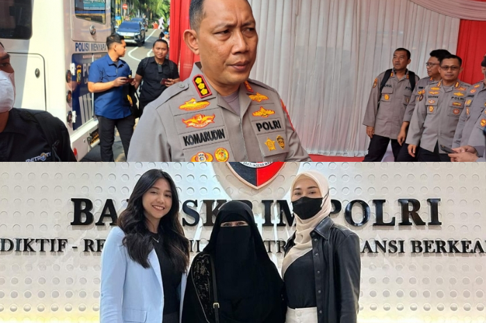 <p>Ket.Foto: Umi Pipik laporkan Oklin Fia atas konten kontroversial es krim di media sosial (Foto/PMJ News)</p>
