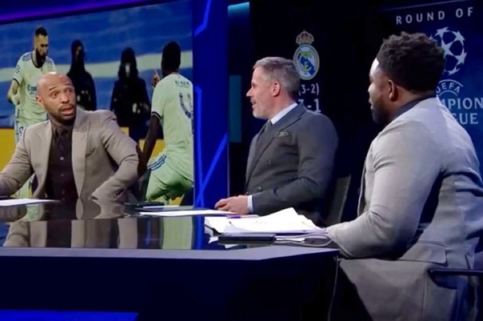 <p>Ket Foto: Foto para komentator saat menyaksikan acara UCL dini hari tadi termasuk disitu ada Thierry Henry pemain Legenda Barcelona (Foto/Twitter/Madrid Xtra)</p>
