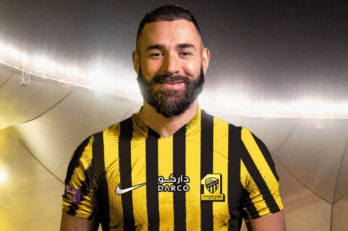 <p>Ket Foto: Foto pemain baru Al-Ittihad, Karim Benzema yang akan bermain hingga 2025 (Foto/Twitter/@faktasepakbola)</p>

