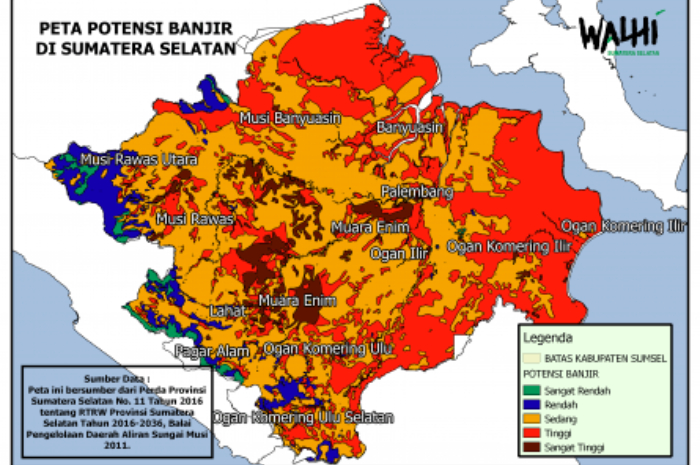 <p>Ket Foto: Peta Potensi Banjir Sumatera Selatan</p>
